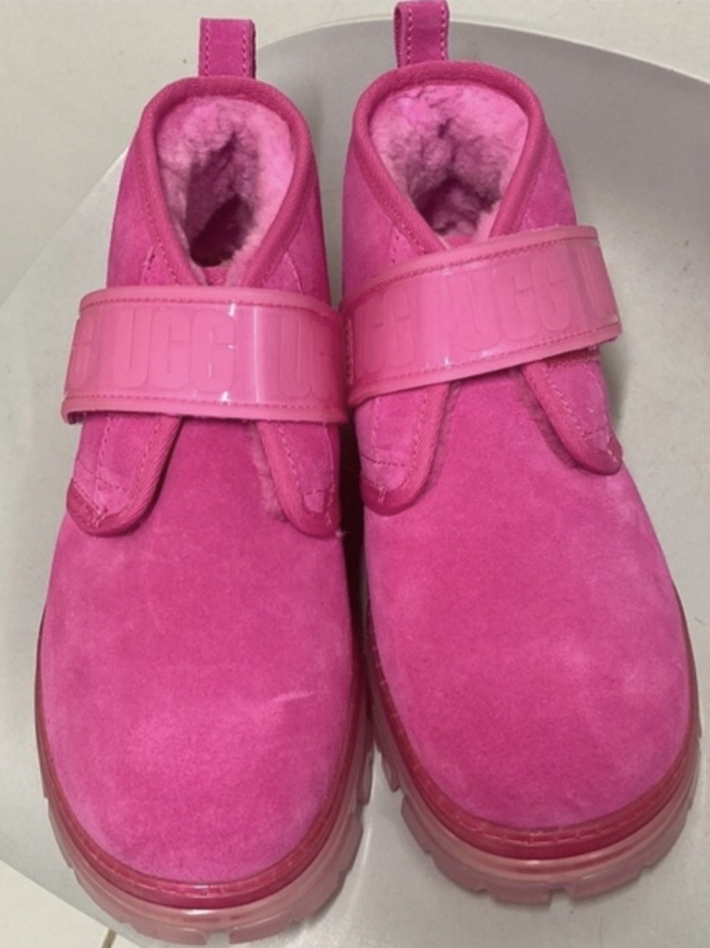 UGG Womens Hot Pink Suede Strap Boots